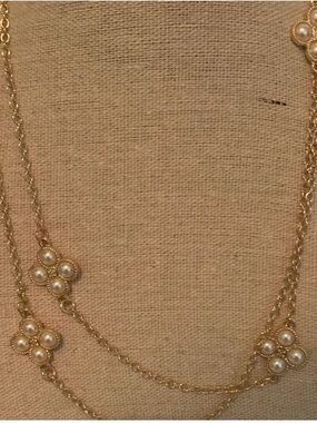 Tory Burch Golden Freshwater Pearl Clover Style Necklace, 36 Inches
